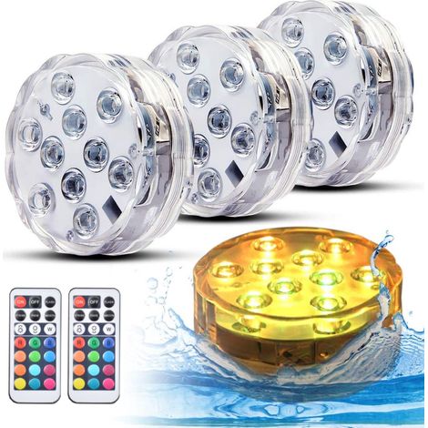 lampes de piscine hors sol à LED submersibles éclairage creusée étanche IP68 avec télécommande ultra lumineuses Lot de 4 10 LED (1/5)