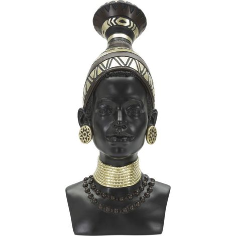 Statua Donna Masai Tribu 23x38,5x19 cm in Poliresina Nero/Oro (1/5)