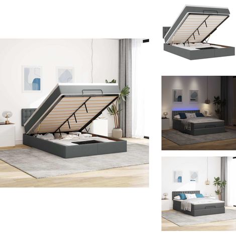 Ottomane Bett mit Matratze & LEDs Dunkelgrau 140x190 cm Stoff - Ottoman-Bett - Ottoman-Betten - Bett Mit Stauraum - Polsterbett (1/5)