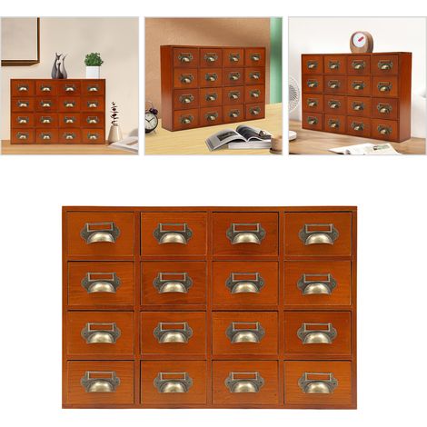 YISSALE-Vintage-Kommode mit 16 Schubladen Kommode aus Holz Kommode Kleine Vintage-Kommode zum Ordnen und Aufbewahren Ihres Heimbüros (50 x 10 x 35 cm) (1/5)