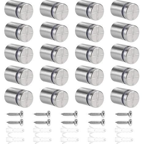 20 Pcs Entretoise de Verre, Entretoise Inox 19 x 25 mm avec Vis, Entretoise Pour Installation de Signalisation Décoration Murale (Argent) (1/5)