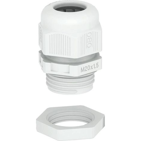 OBO Bettermann Raccordo per cavi con controdado M25 poliammide grigio chiaro RAL 7035, 2022768 (1/2)
