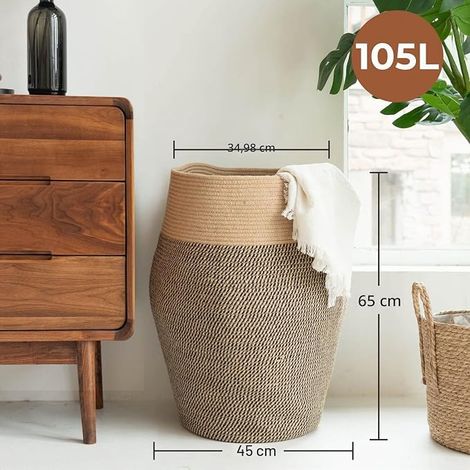 Laundry Basket Large Laundry Basket Storage Basket Laundry Basket Woven Laundry Basket 65cm Tall Black (1/4)