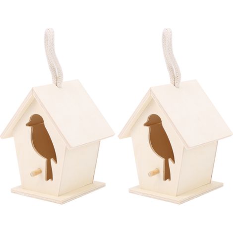 2 Stück hängende Vogelhäuser aus Holz für den Außenbereich, Nistkästen, Kunsthandwerk, Gartendekoration (1/5)