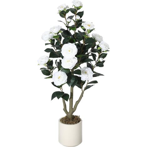 Camélia artificiel 0m91 à fleurs blanches pour intérieur (1/5)