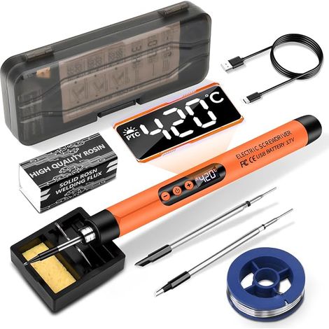 USB-C Wireless Soldering Iron Set with LCD Display, Adjustable Temperature 500°F-788°F Portable Rechargeable Soldering Pen for Electronic Repair, DIY Projects, Making (1/5)