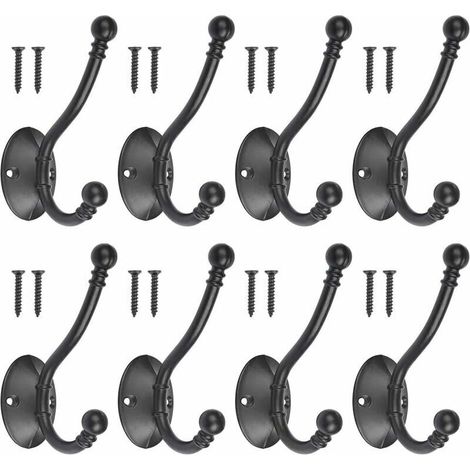 Set mit 8 Vintage-Garderobenhaken aus schwarzem Metall inklusive 16 Schrauben. Retro-Garderobenhaken aus schwarzem Metall, einzeln zum Einschrauben, Wandhaken, Garderobe für Badezimmertür, Küche – Cre