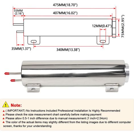 Car modification parts, overflow tank, polished stainless steel radiator, overflow can, coolant reservoir, 2 inches - 3"16" (OCC074) (1/4)