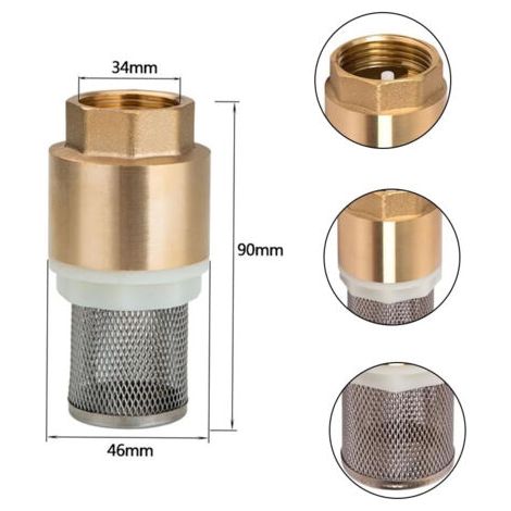 Clapet anti-retour 2 pièces avec filtre d'aspiration en acier inoxydable, clapet anti-retour à noyau de cuivre fileté de 34 mm pour le raccordement de la pompe (1/4)