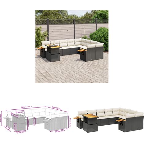10-tlg. Garten-Sofagarnitur mit Kissen Schwarz Poly Rattan - Gartenmöbel Set - PE-Rattan Möbel - Outdoor Lounge - Sofasatz - Gartenlounge - Home & Living (1/3)