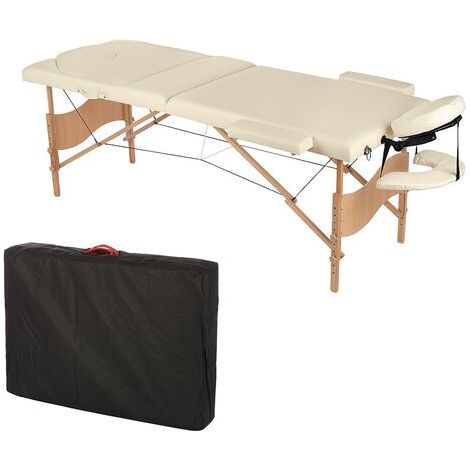 TUMBONA DE MASAJE MESA DE MASAJE BANCO DE MASAJE ALUMINIO BEIGE/CREMA 3 ZONAS BOLSA BANCO COSMÉTICO CAMILLA DE BELLEZA PORTABLE M01