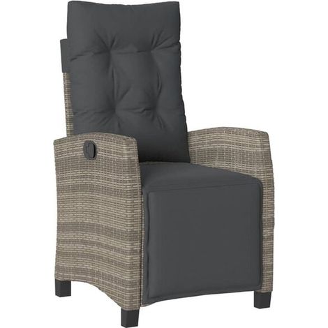Fauteuil inclinable et repose-pieds en résine tissée grise (1/5)