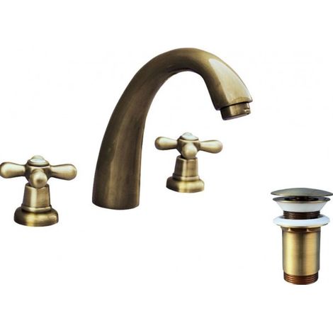 Mélangeur lavabo 3 trous MORAVA avec bonde en laiton bronze (1/4)