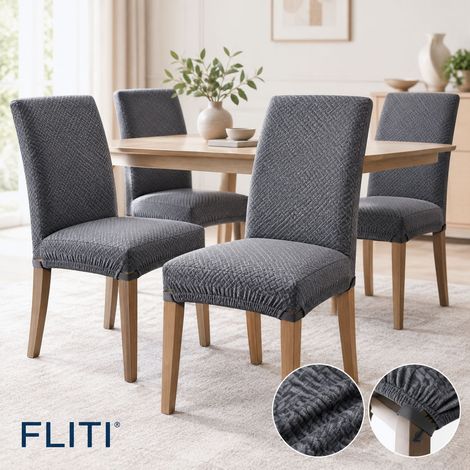 FLITI 4PCS Housse de Chaise Extensible Jacquard Amovible Lavable avec Sangles pour Salle à Manger Cuisine Bureau Hôtel (1/5)
