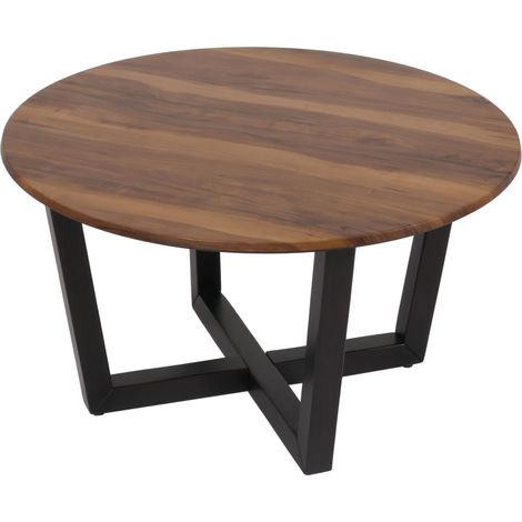 [JAMAIS UTILISÉ] Table basse HHG-727, table d'appoint table de salon, bois massif HPL stratifié mélaminé Ø80cm, aspect bois de sheesham, piètement foncé