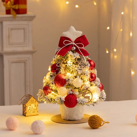 Arbre De Noël Miniature - Arbre De Table Pré-Éclairé Avec Lumières Led - Flocage Rouge - 35 X 17 X 17 Cm - 1 Pièce (1/5)