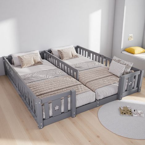 Lit au sol Enfant, Lit Enfant avec Barriere, Lit Cabane Deux Places,  D'empêcher Efficacement Bébés Retournent Pendant Sommeil, Risque Chute Lit Permettant  (avec Sommier Lattes) (1/5)