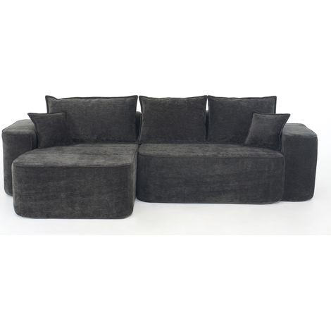 Canapé d'angle en L « canapé nuage », 264cm (104"), avec méridienne, assise XXL profonde, sans montage, canapé modulaire moderne en chenille noire pour salon (1/5)