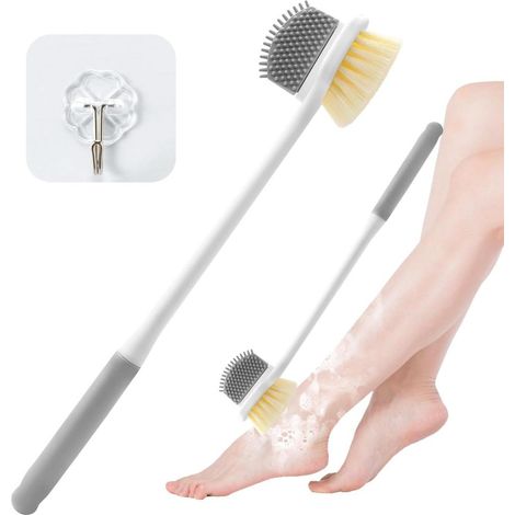 Fusswaschbuerste, Fingerbuerste mit 1 Klebehaken, Dusche 35 cm langer Griff Peeling Massage praktisch (1/5)