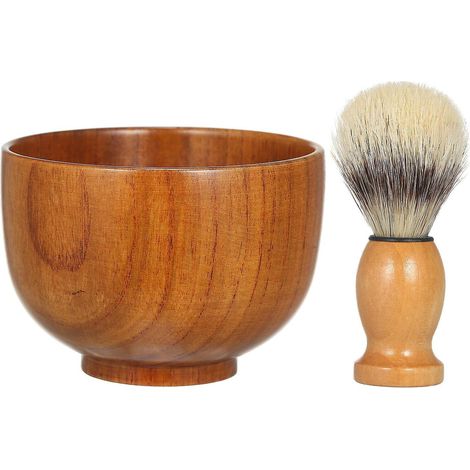 Holzschale für Rasierschaum und Bartpflege, Becher für Herrenrasierseife mit Schaumpinsel.