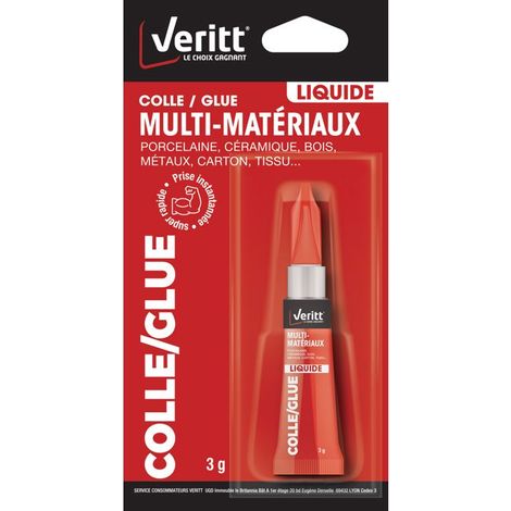 Colle multi-matériaux - VERITT Glue Multi-Mat Liquide - Multi-matériaux - 3 g - Prise instantanée
