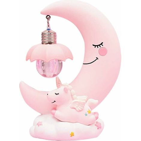 LED Night Light Kids Resin Moon Unicorn Cartoon Baby Nursery Lamp Breathe for Kids Child Girls Toy Gift for Nursery - Pink (1/5)