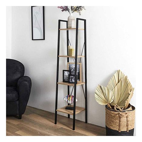 The Home Deco Factory – Bibliothèque en bois et métal – 5 étagères – Style industriel vintage – Couleur beige et noir – Pour salon ou bureau