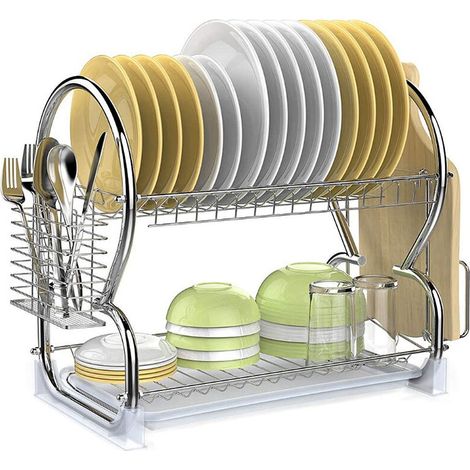 Panier à vaisselle Crémaillère dish en acier inoxydable 2 etageres Save Space (tube de baguettes + support de planche à découper) (1/5)