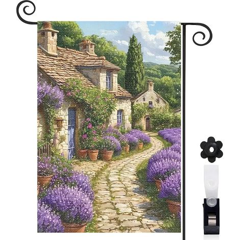 Drapeau de jardin Bienvenue en lin lavable 30 x 45 cm lavable maison de campagne (1/5)