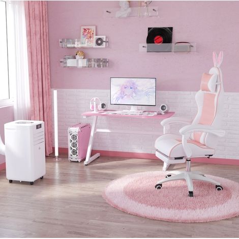 Silla de oficina gaming rosa con reposapiés, cojines y respaldo reclinable HAVRYA (1/4)