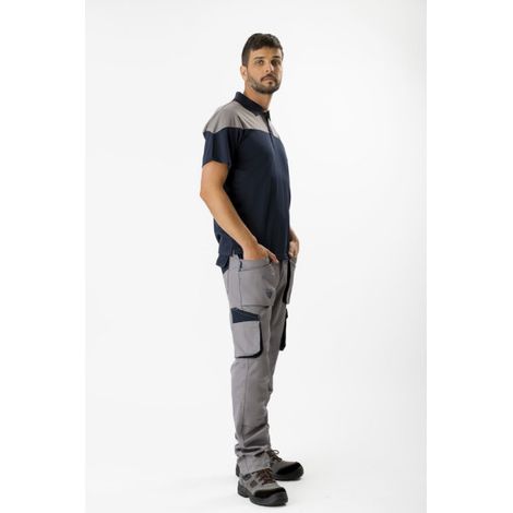 Pantalón combinado de tejido elástico, protección de rodillas WF2650 WORKTEAM L Gris+Marino