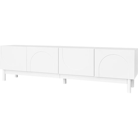 Mueble TV bajo con 4 puertas onduladas y estantes 169 x 34 x 45,5 cm blanco HOMVRA (1/5)