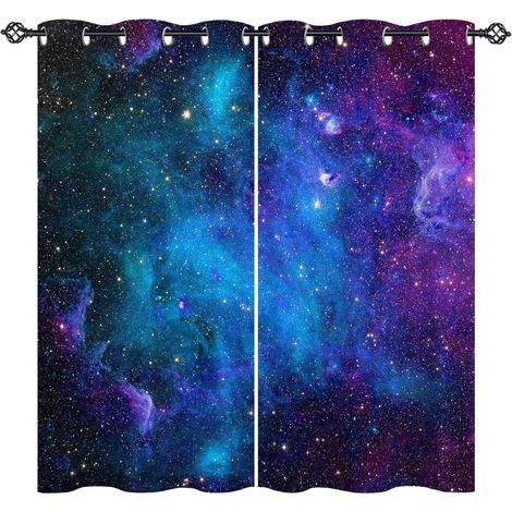 Rideau Occultant Espace Bleu Violet Galaxie Rideau Thermique Isolant Draperies Intérieurs Tenture Opaque à Oeillets pour Maison Chambre Salon Fenetre 2 Pièces L 140 x H 175 cm - 140L X 175H cm (2 Pann (1/5)