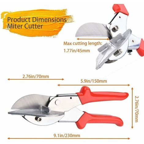 Cisaille d’Angle à Mitre Cisailles à Onglets Multi-Angles de 45 à 135 Degrés Cisaillement de Joint Pince Coupante à Onglet pour Coupe-Liège Bandes Plastique ou Conduites d'Eau Plastique (1/3)