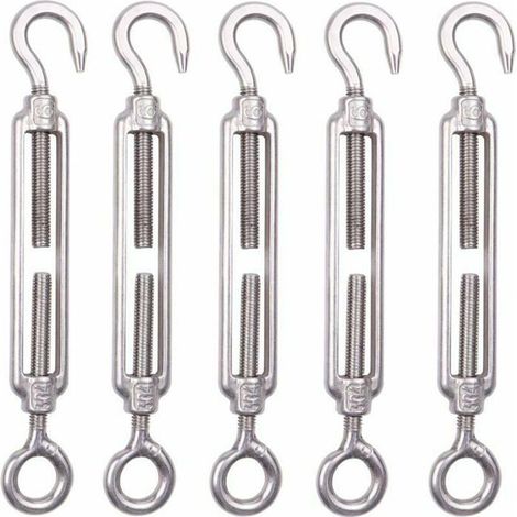 Confezione da 5 tendicavo in acciaio inox M6 da 6 mm, ganci di tensionamento per recinzioni, tendicavo regolabili in acciaio inox 304 per rete metallica. (1/3)