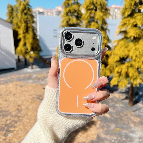 (iPhone 16 Pro, orange) Coque de protection transparente à chargement sans fil MagSafe pour iPhone
