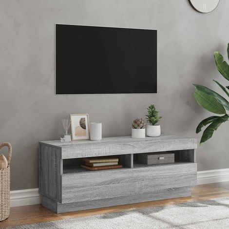 Meuble TV avec lumières LED pour Salon - Armoire TV Sonoma gris 100x35x40 cm BV610750 - BonneVie (1/5)