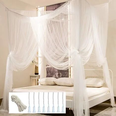 Couvre-lit, rideau à baldaquin, rideau de lit, convient pour lit queen size, couvre-lit moustiquaire, blanc, 210 × 190 × 240 cm (1/3)