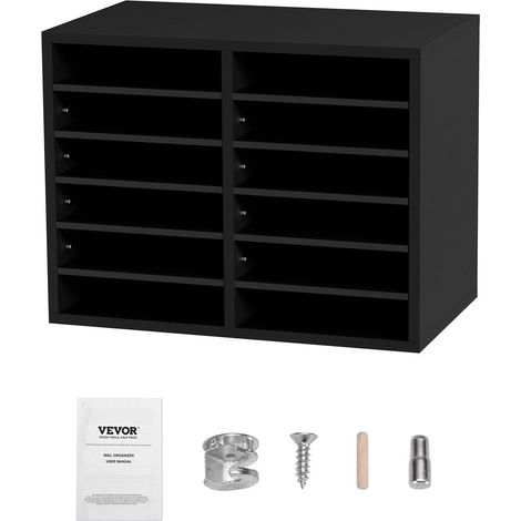 Organisateur bois pour bureau et maison, 12 compartiments, trieur de fichiers avec étagères amovibles, noir certifié EPA (1/5)