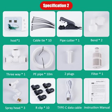 (Tuyau d'eau de 10 mètres, 3 buses) Système de pulvérisation intelligent pour reptiles, minuterie électronique. (1/5)