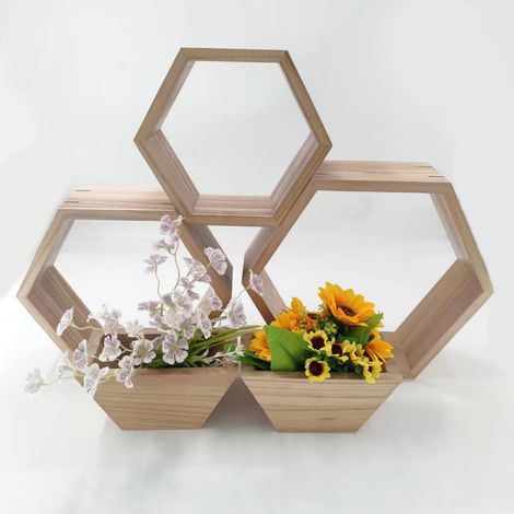 murales flottantes hexagonales en bois Étagères décoratives