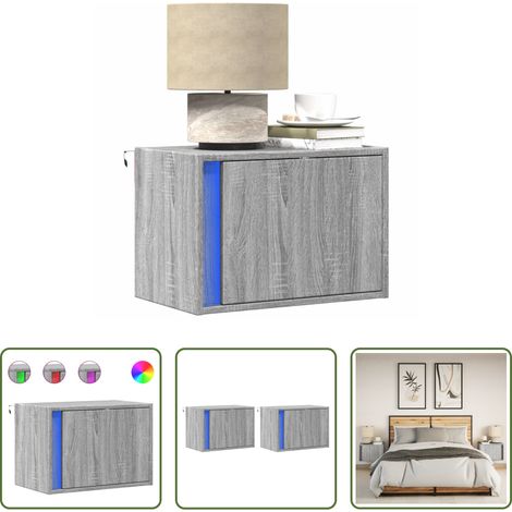 vidaXL Wandkonsole - Wand-Nachttische mit LED-Leuchten 2 Stk. Grau Sonoma (1/5)