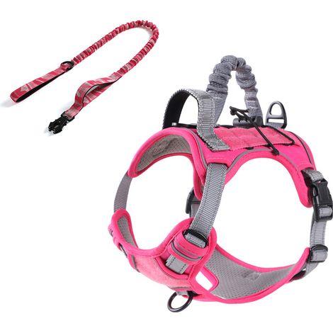 Harnais Tactique Anti-Traction pour Chien avec Laisse Rétractable Intégrée – Gilet de Contention Robuste pour Chiens Moyens et Grands (8-15 kg) – Ensemble Harnais Rose Taille S