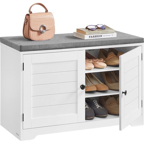 Vasagle – Banc à chaussures 3 niveaux avec coussin amovible – Étagères réglables 35,5 x 81 x 52,5 cm – Blanc nuage et gris tourterelle – Rangement élégant pour entrée (1/5)