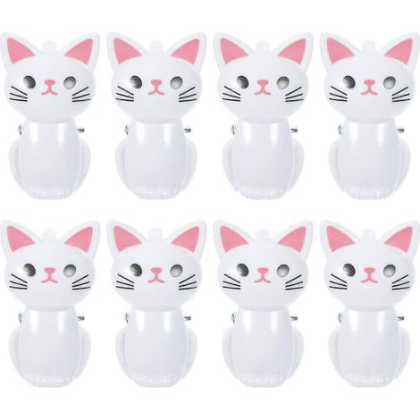 Lot de 8 pinces à sachets en forme de chat mignon, pour fermeture hermétique des sacs alimentaires de cuisine. Pinces multi-usages.-4.3X3.7X2.6CM-White