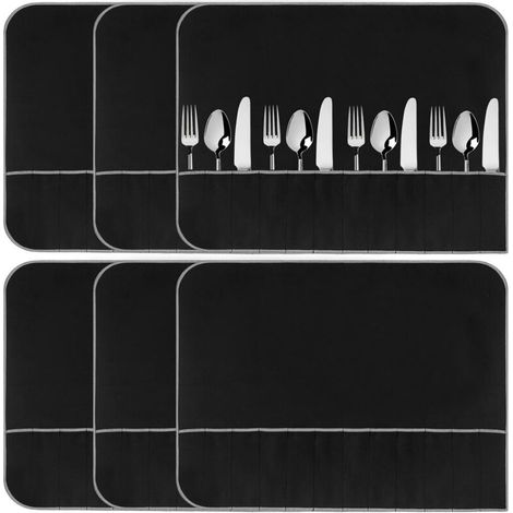 Bardusch-Lot de 6 pochetLot de 6 Pochettes de Protection Anti-ternissement pour Argent, Rouleau de Protection Noir avec Ruban Blanc, pour Ranger Les Couverts (1/5)