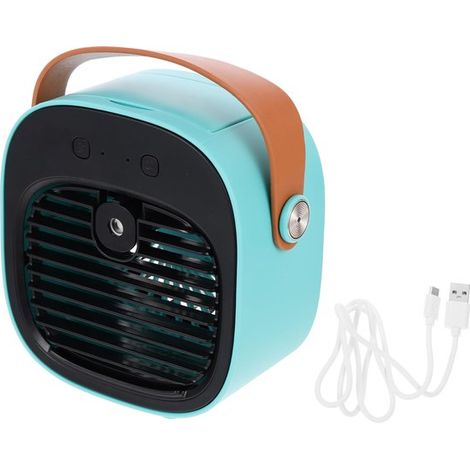 Aire acondicionado y humidificador portátil 2 en 1，Ventilador de mesa con 3 velocidades，Recargable por USB，1 unidad (azul) (1/5)