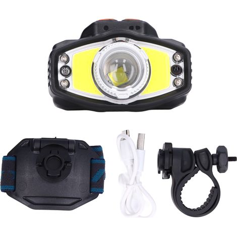 Hochleistungsfähige, wasserdichte COB-Stirnlampe, USB-aufladbar, mit Kopfband und Clip (1/5)