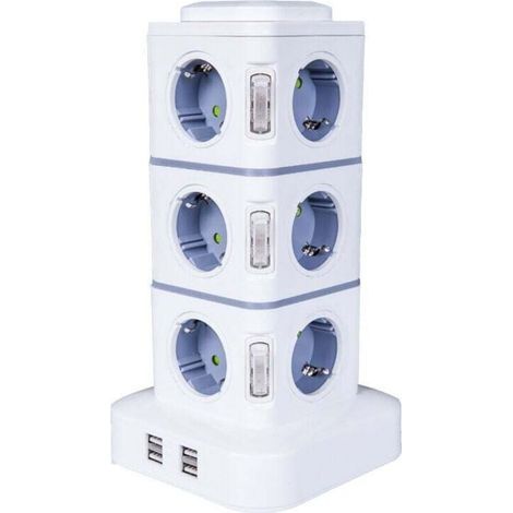 Tour Multiprise. 12 Prises Multiprise Electrique (2500W / 10A) avec 4 Ports USB. Multi Prises électriques Parafoudre Multiprise Verticale pour Maison Bureau. Rallonge 3M (1/4)