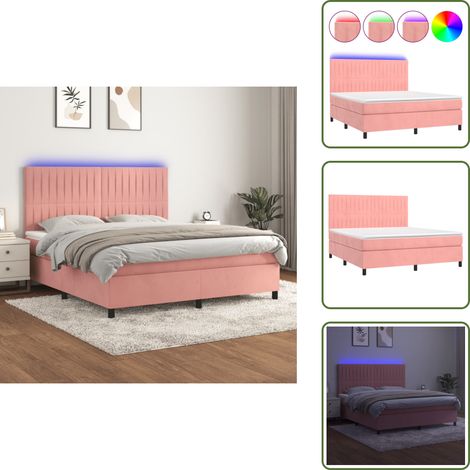Boxspringbett mit Matratze & LED Rosa 160x200 cm Samt - Boxspringbett - Doppelbett - Samtbett - Rosa Bett - LED Beleuchtung (1/5)